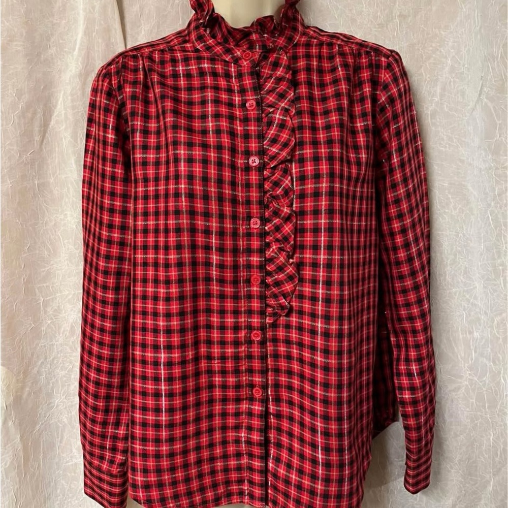 Ann Taylor Red Plaid Blouse